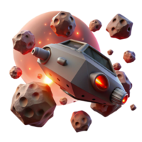 extraordinary abstract A lone spaceship drifting through an asteroid field, dim, red lighting, dystopian style professional png