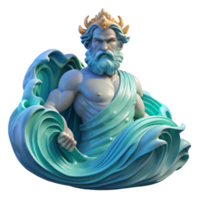 stunning rustic Poseidon, God of the Sea, commanding a colossal wave, sunlight filtering through the water, baroque painting style high resolution png