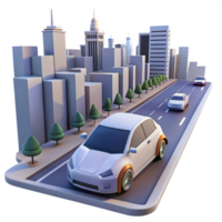 stunning abstract A self-driving car navigating a busy city street, realistic rendering, photorealistic style authentic png