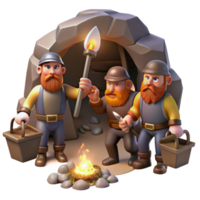 beautiful minimalist A group of dwarves mining for gems in a dimly lit cavern, flickering torchlight, realistic style genuine png