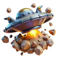 impressive traditional A spaceship flying through a field of debris, chaotic, explosive lighting, action movie style high resolution png