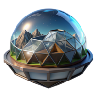 stunning minimalist Floating geodesic dome, transparent panels, panoramic mountain view, futuristic, premium png
