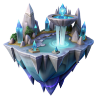 elegant vintage A floating island with cascading waterfalls and crystal structures, ethereal lighting, fantasy art style, highly detailed authentic png