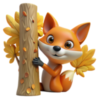 impressive rustic A curious fox peering out from behind a tree, autumnal colors, vintage style, genuine png