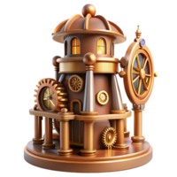 dramatic traditional An intricate clockwork tower, steampunk style, gears and cogs visible, warm lighting, fantasy setting high quality png