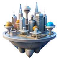 dramatic minimalist A floating city with interconnected platforms, futuristic architecture, bright sunlight, utopian setting original png