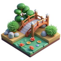 dramatic classic A traditional Japanese garden with a stone bridge and a koi pond, serene and tranquil atmosphere, soft light 4K png