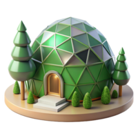 beautiful modern A geodesic dome house nestled in a forest, soft green light filtering through the trees, eco-futurism style, original png