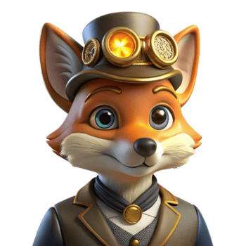 beautiful abstract A portrait of a steampunk fox wearing goggles and a tiny top hat, intricate clockwork gears embedded in its fur, lit by a soft, warm lamplight high quality png
