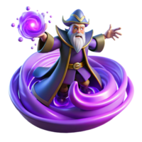 dramatic artistic A powerful wizard summoning a swirling vortex of magical energy, intense purple and blue lighting, comic book style high resolution png