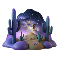stunning classic A desert landscape at night, illuminated by the Milky Way, with cacti silhouetted against the starry sky, in a surreal, dreamlike style 4K png