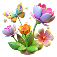 dramatic artistic A group of colorful butterflies fluttering around a fragrant flower garden, illuminated by soft sunlight, in a whimsical fairytale style premium png