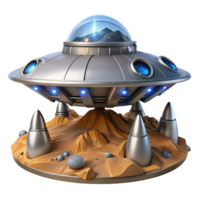 impressive contemporary A futuristic spaceship landing on a desolate alien planet, sleek and metallic design, illuminated by the ship's engines and the alien landscape authentic png