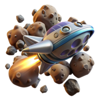 extraordinary modern A spaceship flying through an asteroid field, dangerous and exciting, dynamic lighting detailed png