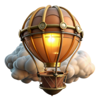 serene artistic A steampunk hot air balloon soaring through the clouds, intricate basket and burner, illuminated by a bright, sunny sky authentic png