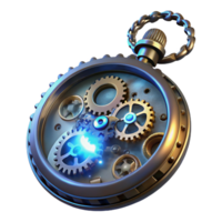 serene abstract A close-up of a steampunk pocket watch, with intricate gears and glowing gemstones, illuminated by a single beam of light. Macro photography lighting, photorealistic style exclusive png