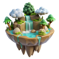 serene creative A floating island with waterfalls cascading down its sides, lush vegetation, fantasy style original png