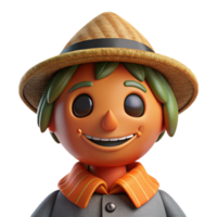 vibrant artistic Portrait of a charming scarecrow with a stitched smile, warm autumnal lighting, whimsical folk art style, high resolution png