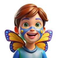 beautiful abstract A child with vibrant face paint depicting a butterfly, smiling mischievously, brightly lit studio lighting, pop art style high quality png