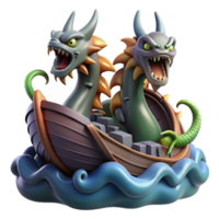 extraordinary modern Scylla and Charybdis, mythical sea monsters, threatening a ship, dark and turbulent style detailed png