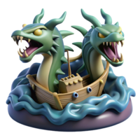 beautiful artistic Scylla and Charybdis, mythical sea monsters, threatening a ship, dark and turbulent style authentic png