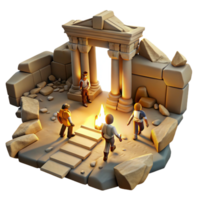 beautiful classic A group of adventurers exploring a forgotten temple, dusty sunlight streaming through cracks, pulp adventure style high resolution png