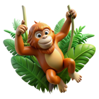 elegant artistic A playful orangutan swinging through the jungle, dynamic pose, lush green setting, high resolution png