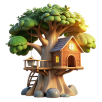 vibrant artistic A treehouse built into a giant sequoia tree, whimsical and magical, sunlight filtering through the leaves, fantasy art, original png
