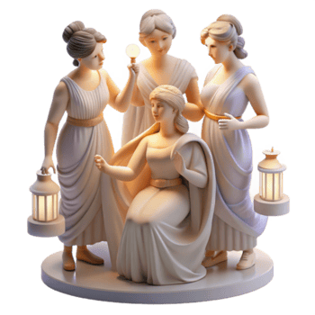 wunderbar modern ein Gruppe von Musen inspirierend ein Künstler, weich, diffus Licht, neoklassisch Stil hoch Auflösung png