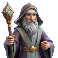 wonderful abstract Portrait of a wise old wizard with a long flowing beard, holding a magical staff, mystical lighting, fantasy art style detailed png
