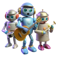 serene artistic A group of robots playing musical instruments, whimsical and quirky, bright lighting professional png