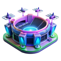 magnificent rustic A futuristic sports stadium with holographic displays and flying drones, vibrant neon colors, cyberpunk style, dynamic perspective, detailed png