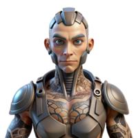 dramatic modern A cyborg with intricate tattoos, rebellious and edgy, dark and gritty style high quality png