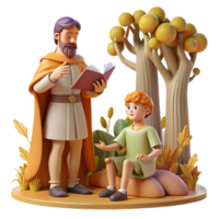 dramatic traditional A wise Chiron teaching Achilles, serene forest setting, soft golden light, Renaissance style authentic png
