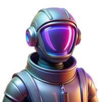 serene traditional Portrait of a futuristic astronaut with a reflective visor, glowing neon accents on their suit, synthwave style high resolution png