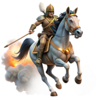 elegant classic A fierce Amazon warrior on horseback, charging into battle, dust and smoke, realistic style authentic png