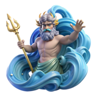 serene traditional The Greek god Poseidon, wielding his trident, commanding a raging sea filled with swirling whirlpools and crashing waves, baroque style, dynamic lighting, high quality png