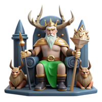 dramatic creative Odin, the Allfather, seated on his throne in Valhalla, surrounded by Valkyries, epic and grand style professional png