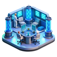 extraordinary rustic A futuristic laboratory filled with glowing screens and complex equipment, scientists working in the background, lit by cool blue and white lights high resolution png
