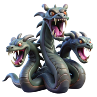 magnificent classic A fearsome hydra with multiple snarling heads, scales shimmering in the dim light of a swamp, dark fantasy style high resolution png