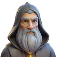 beautiful rustic Portrait of a wise old wizard with a long white beard, soft candlelight, fantasy art style premium png