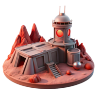 serene traditional A desolate, Martian landscape with a futuristic research outpost, harsh red light, sci-fi, photorealistic, premium png