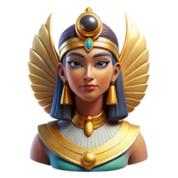 serene abstract The Egyptian goddess Isis, adorned with intricate hieroglyphic patterns and a radiant crown, art deco style high resolution png