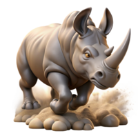 stunning modern A powerful rhinoceros charging through the savanna, dust clouds billowing, dynamic and dramatic style authentic png