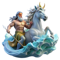 impressive rustic Poseidon commanding a storm-tossed sea from his chariot pulled by hippocamps, waves crashing around him, lightning illuminating the scene, Romantic style exclusive png