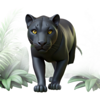stunning abstract A sleek black panther prowling through a dense jungle, its eyes gleaming in the shadows, rendered in a hyperrealistic style premium png