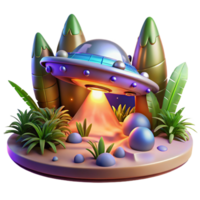 impressive creative A spaceship landing on a lush, alien planet, vibrant, tropical lighting, fantasy art style 4K png