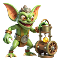 vibrant minimalist A mischievous gremlin sabotaging a clockwork contraption, steampunk lighting, whimsical style high quality png
