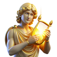 magnificent traditional A radiant Apollo playing a lyre, golden light emanating from his figure, rendered in a neoclassical style high quality png