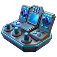 dramatic contemporary A futuristic control panel with glowing buttons and displays, complex and intricate design, lit by a soft, blue light high resolution png